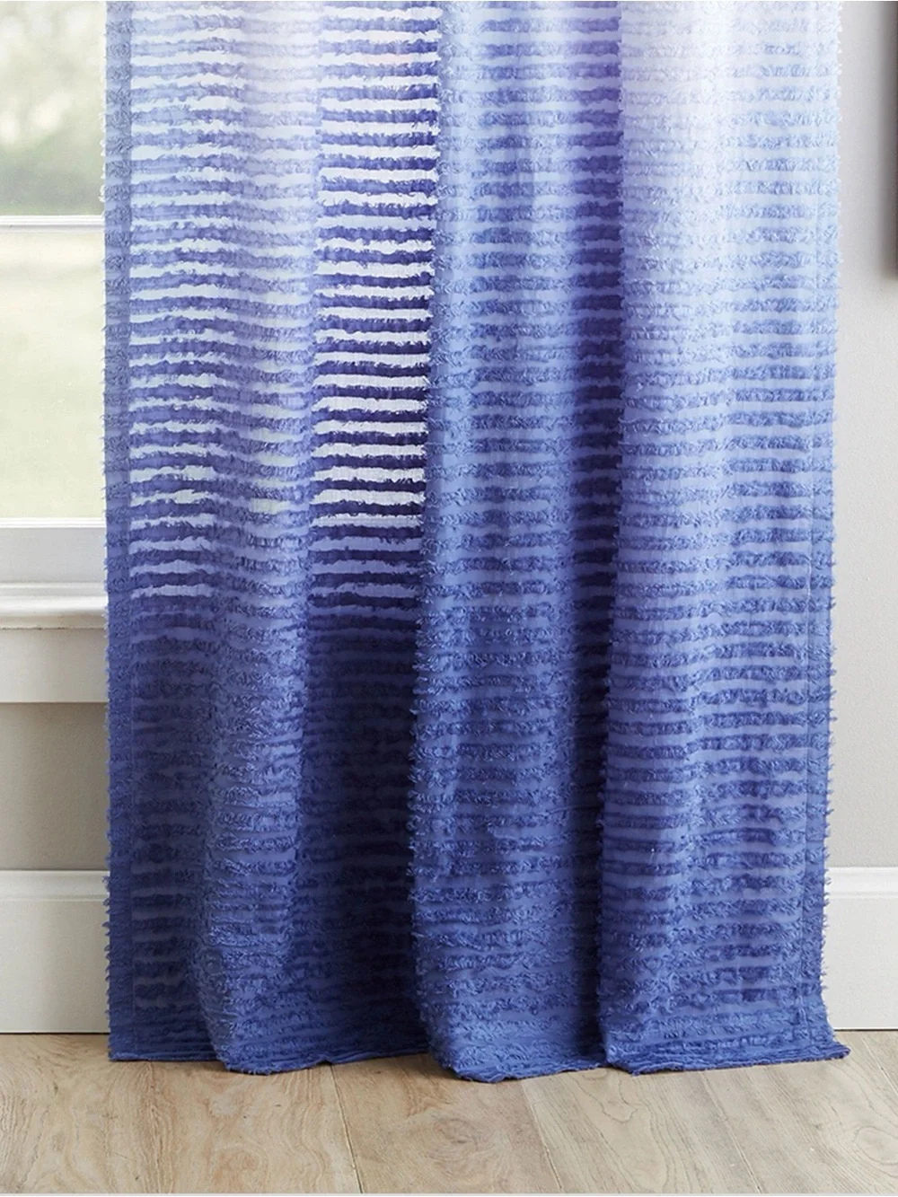 2 Pottery Barn Textural Ombre Window Curtain Set Dark Blue White NWT